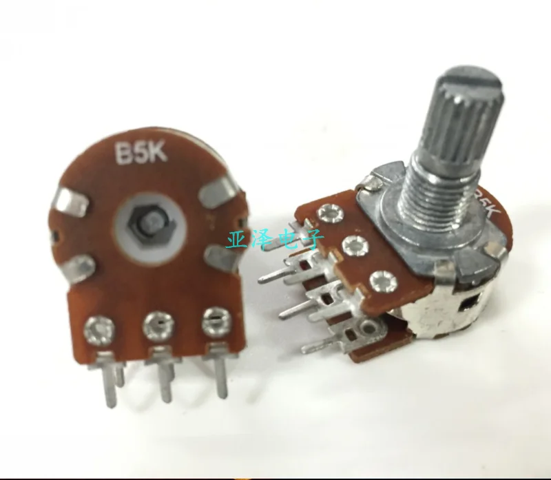 

3PCS/lot 16 type dual potentiometer B5K six pin dual channel amplifier volume potentiometer shaft length 15MM