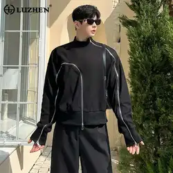 LUZHEN Sweatshirts Men's Fashion Short Style Temperament Bottom Shirt Personalized Zipper Design Long Sleeve T-shirts LZ8150