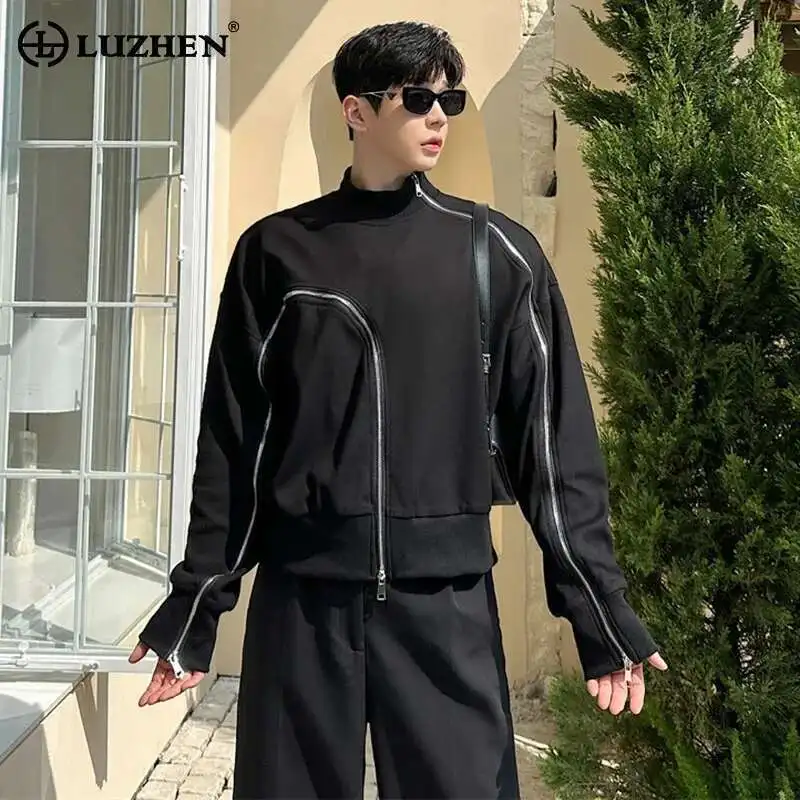 LUZHEN Sweatshirts Men's Fashion Short Style Temperament Bottom Shirt Personalized Zipper Design Long Sleeve T-shirts LZ8150