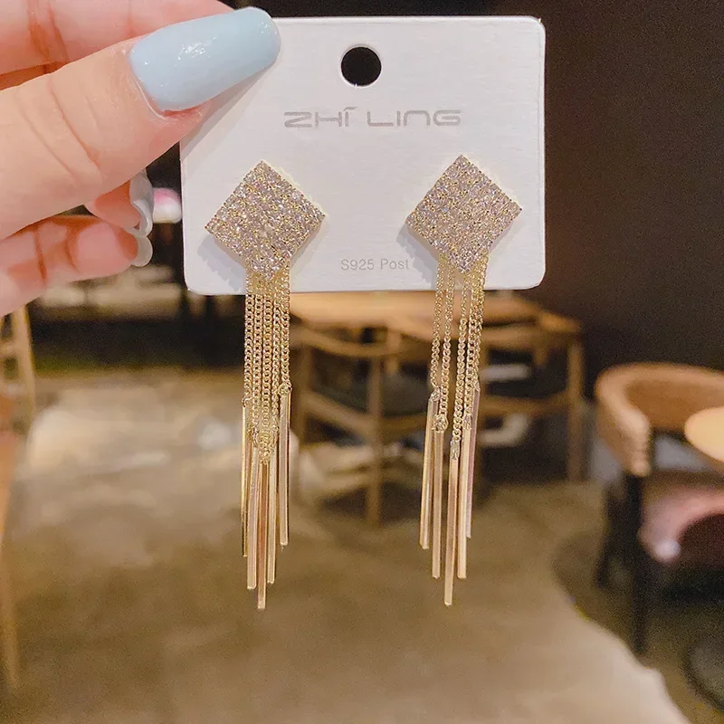 Trend Long Wire Tassel Thread Chain Climb Drop Earrings for Women Straight Hanging Ear Jewelry image 2
