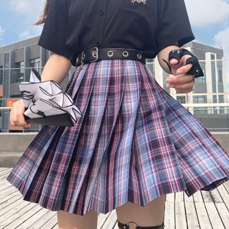 S-8XL Preppy Women High Waist Pleated Skirt, JK Style Plaid A Line Mini Skirt Cross dressing Cosplay Uniform Skirt