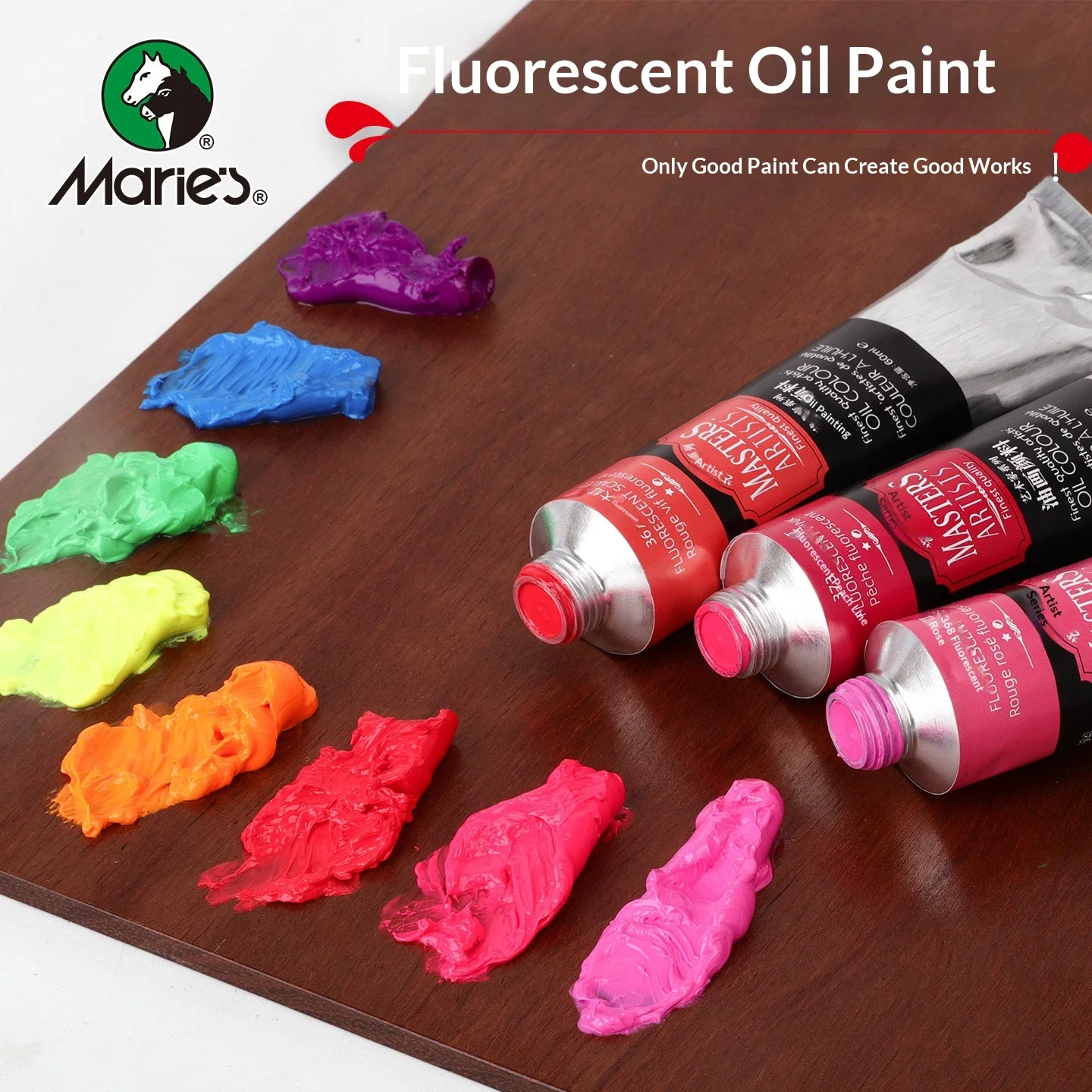 Marie's 60ml Fluorescent Oil Paint Bright Neon Lightfast Pigment for Canvas Creation Artist Student Hand Painting Art Craft