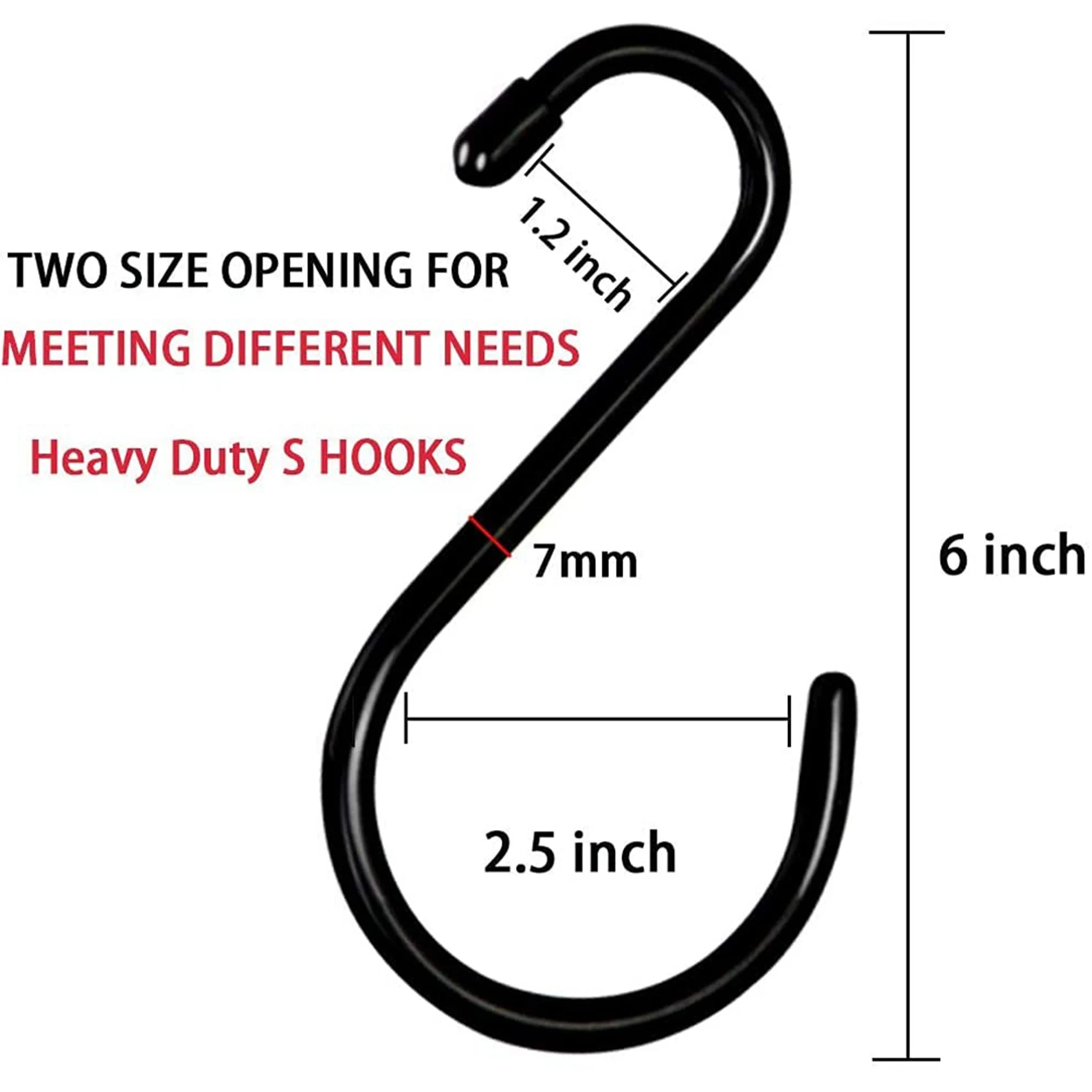 

A36T-24 Pack 6 Inch Large Heavy Duty S Hooks For Hanging, Non Slip Rubber Coated S Hooks,Steel Metal Hooks For Hanging