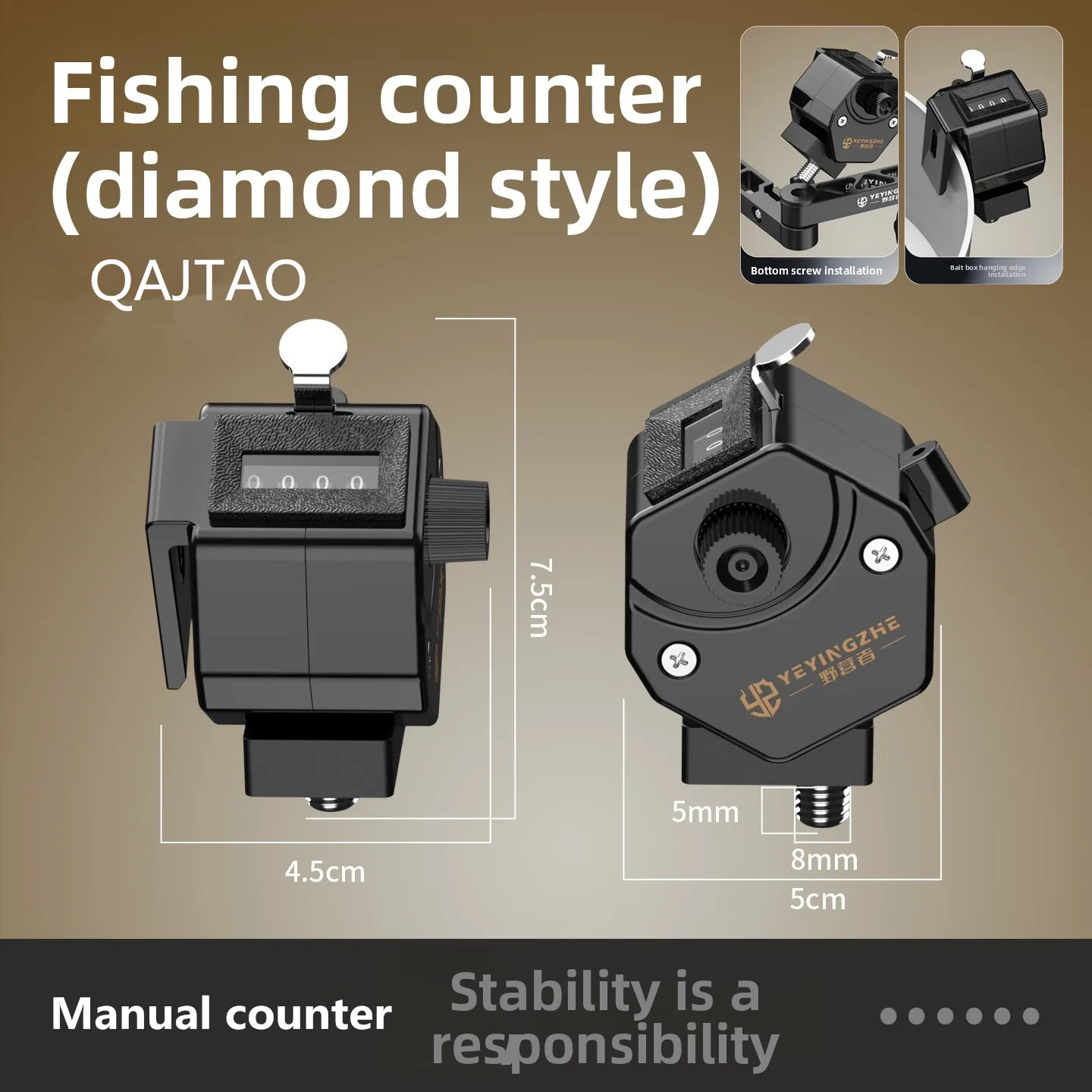 QAJTAOFishing counter, bait box, dedicated side hanging manual mechanical counter, black hole hand press counter, counting table