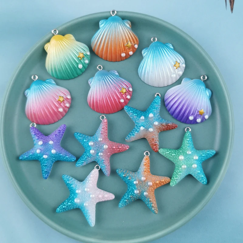 10Pcs Magic Color Shell Starfish Resin Charms Cabochon Jewelry Making DIY Pendant Earrings Keychain Bracelet Accessories