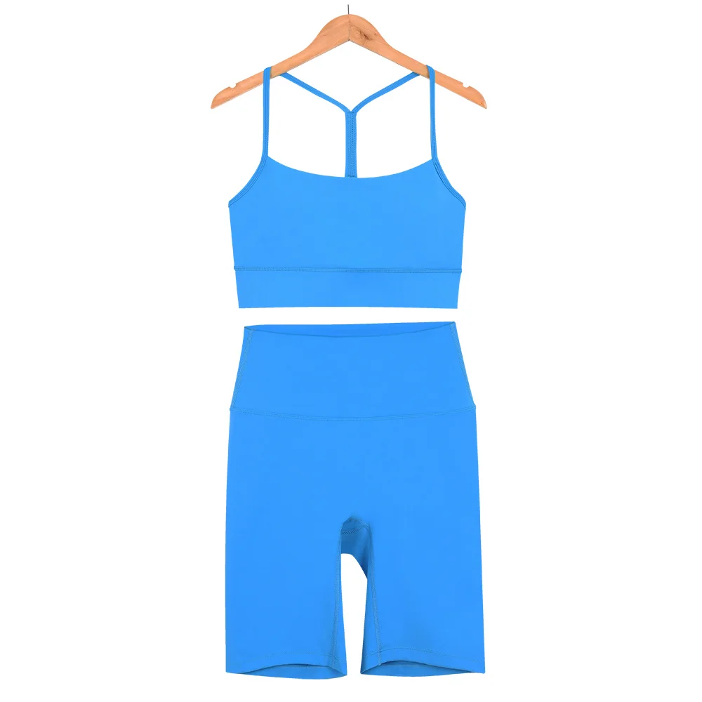 Women's Yoga Vest Y Shape Bra Set Gym Top Comfortable Running Fitness Summer Five Point Pants Sportswear view 5