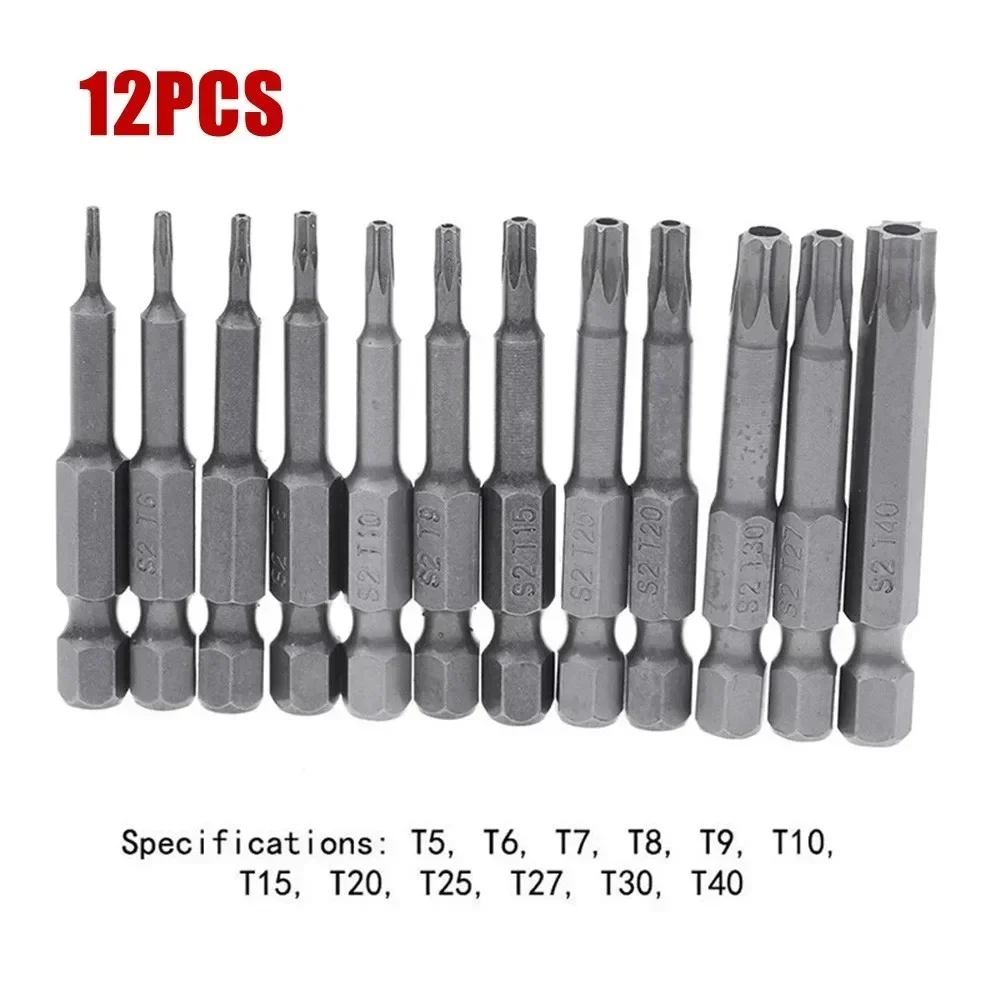 12pcs Alloy Steel 50mm Magnetic Torx Screwdriver Bits Set 1 4    Electric Screwdriver T5-T40 DIY Hand Power Tools Accessories