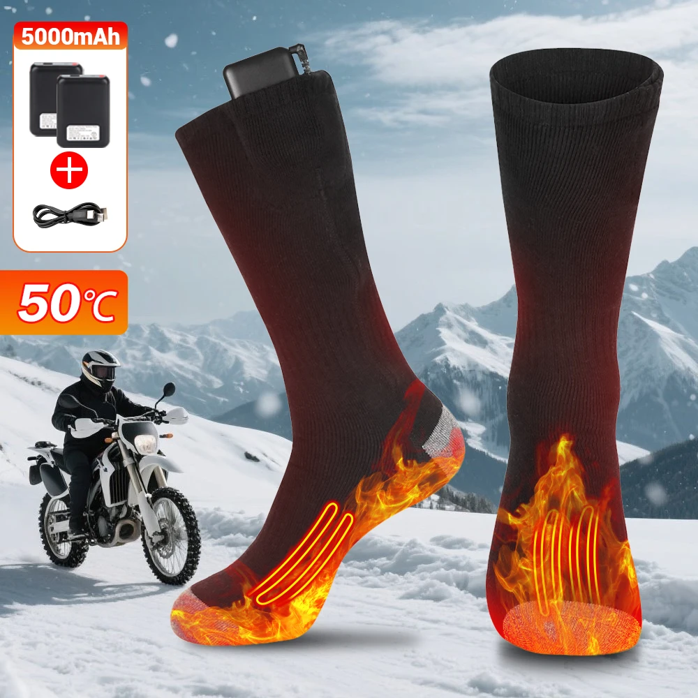 

Зимние мотоциклетные носки с подогревом, теплые грелки для ног с подогревом, лыжные спортивные чулки с перезаряжаемой батареей, лыжные носки с электрическим подогревом