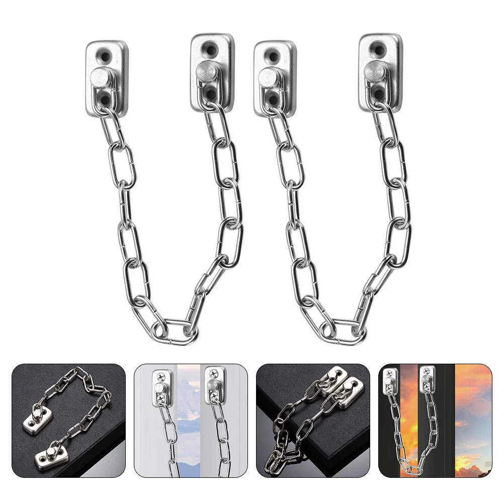 

2pcs Window Safety Locks Silver Heavy Duty Rustproof For Sliding Doors Windows Child Anti-Theft Chain Latch Limiter