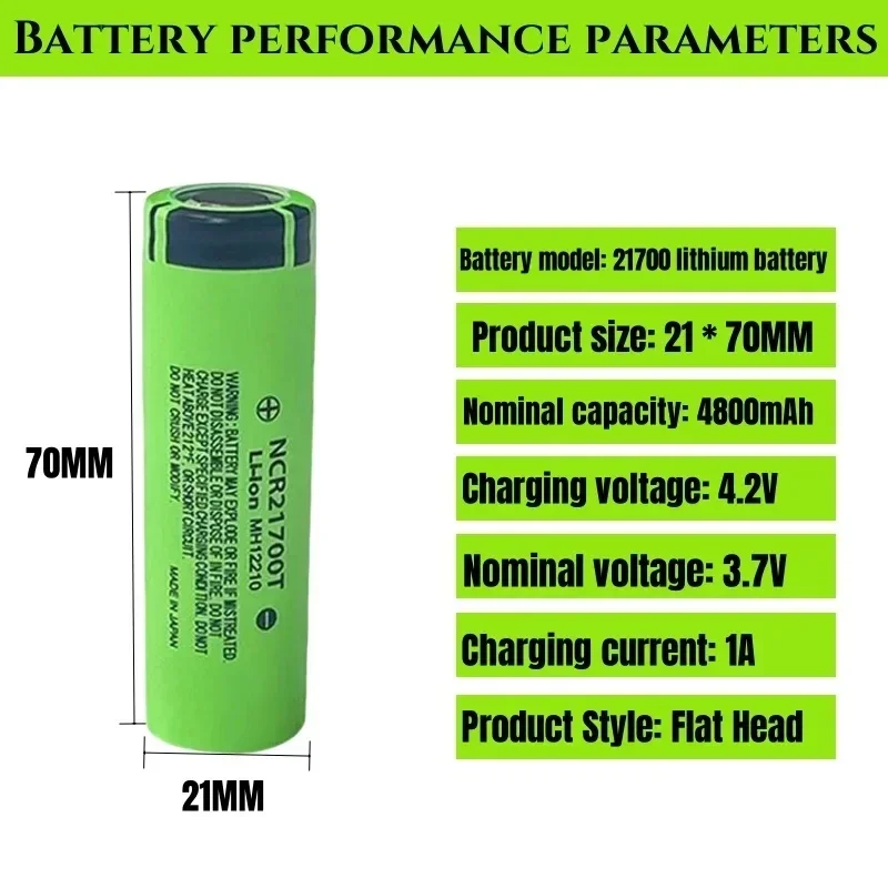 1-12pcs KEPAH NCR 21700T Li-ion  4800mah Rechargeable Battery 3.7V 5C discharge High Power batteries For High-power Appliances