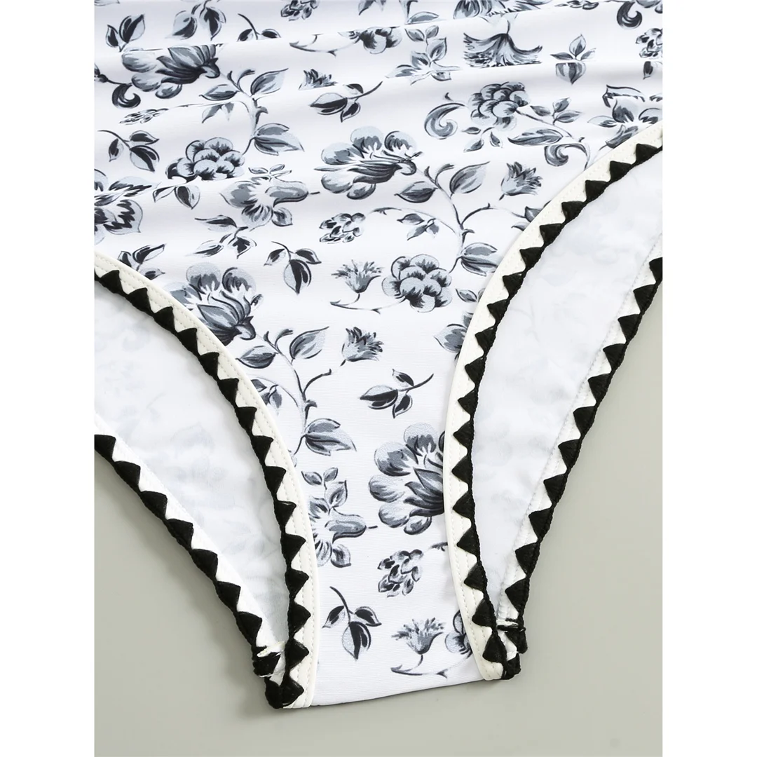 S - XL Sexy, mit Blumenmuster bedruckter Damen-Badeanzug, einteiliger Badeanzug für Damen, mit hohem Beinausschnitt, gepolstert, Badeanzug, Badebekleidung, Modell V6904. – Detail 9
