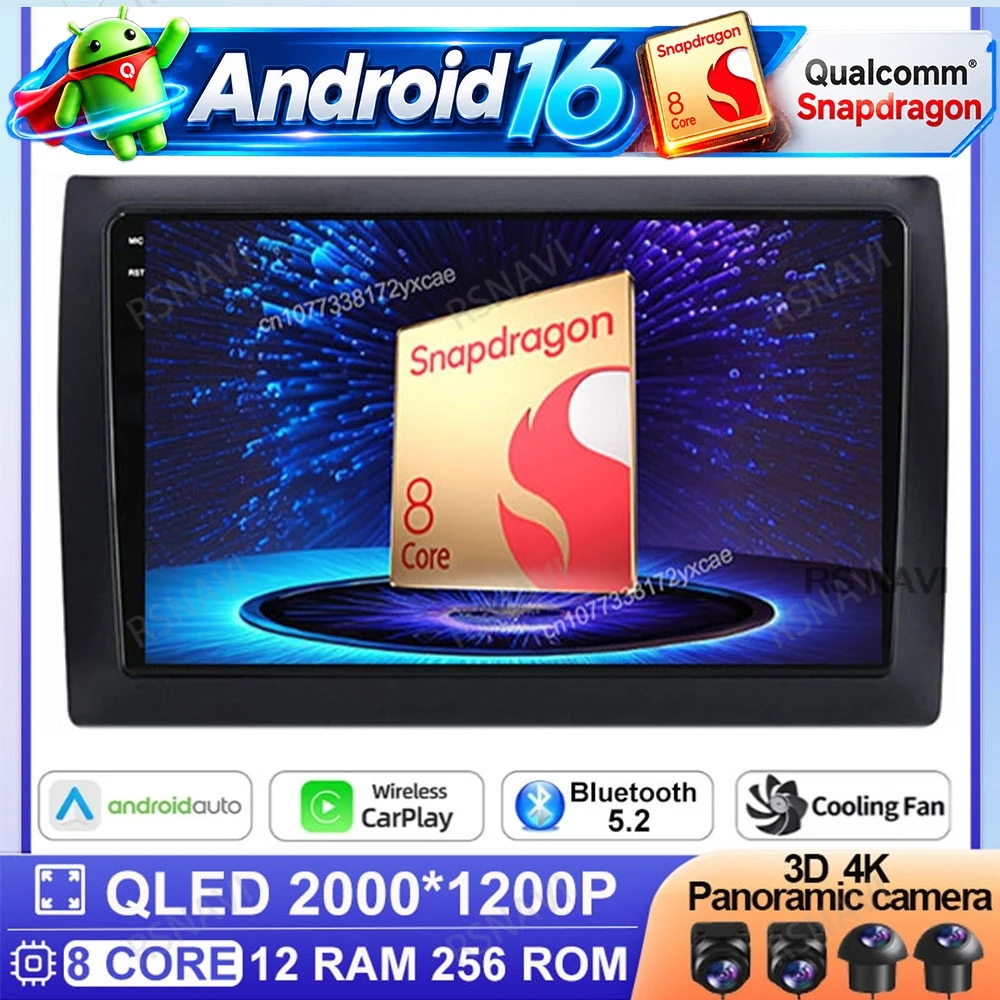 Android 16 Car Radio For Fiat Stilo 2002 - 2010 Multimedia Video Player Qualcomm Snapdragon Wireless CarPlay Android Auto DSP