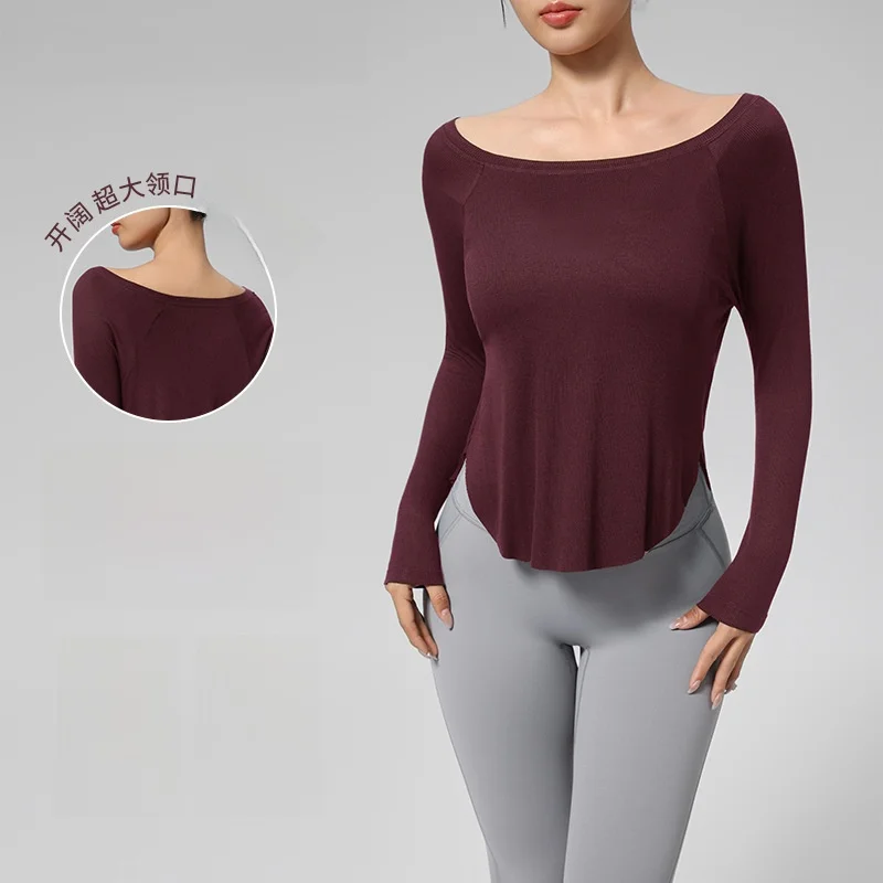 

Женская футболка для йоги с открытыми плечами для фитнеса, сексуальная телесная спортивная одежда для йоги, осенняя новинка