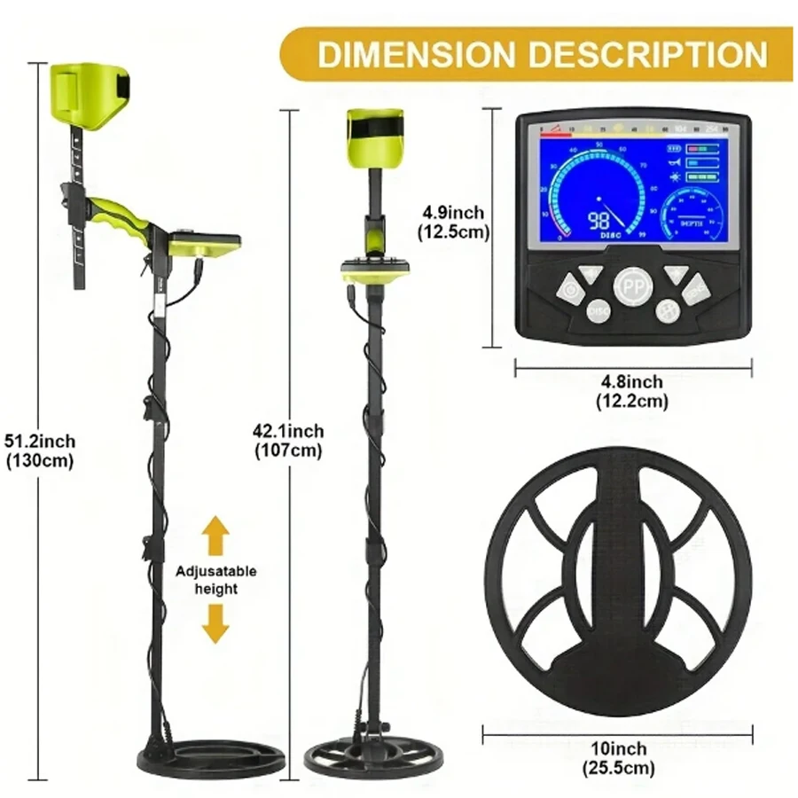 Metal Detector per adulti puntatore analogico Metal Detector con schermo LCD bobina impermeabile da 10 \'\'regolabile interamente in metallo e disco e