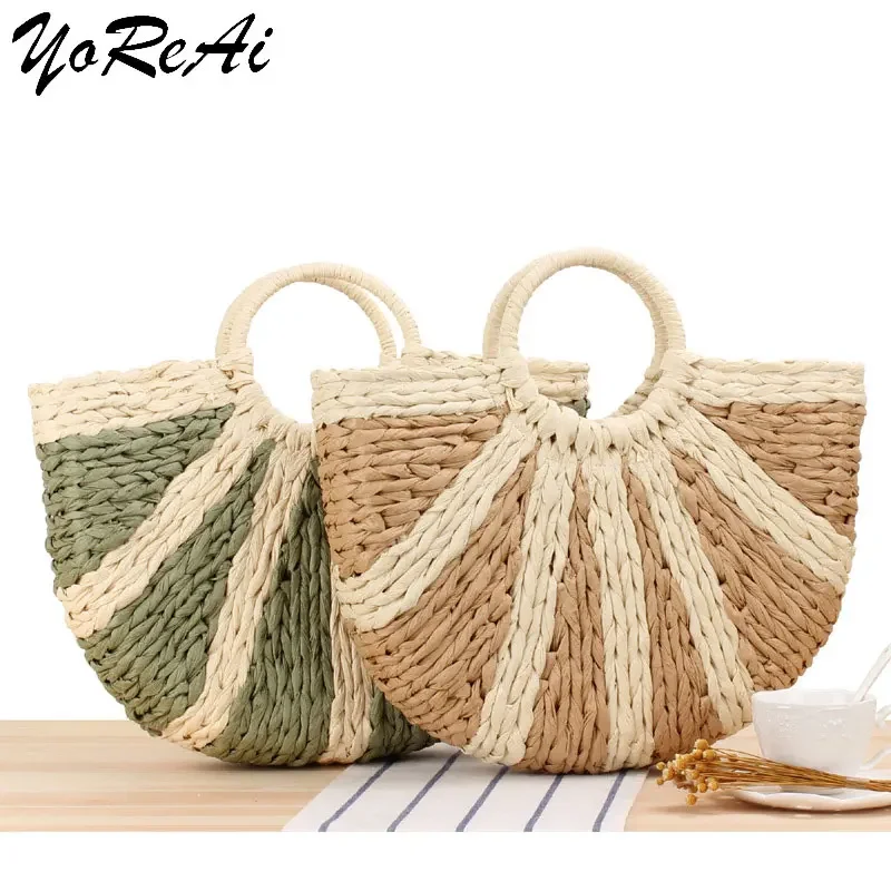 Fashion Round Bags Woven Women Simple Hand-carried Straw Woven Bag Lady Bali Purses Take Pictures Summer Beach Casual Handbags