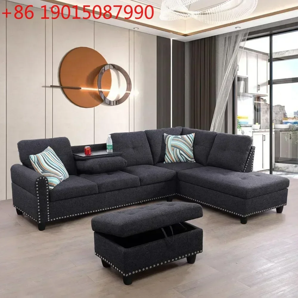 Sofa, Modern Linen Sofas Couches for Living Room Furniture Set, L-Shaped Modular Couch Upholstered Sectional, Living Room Sofa