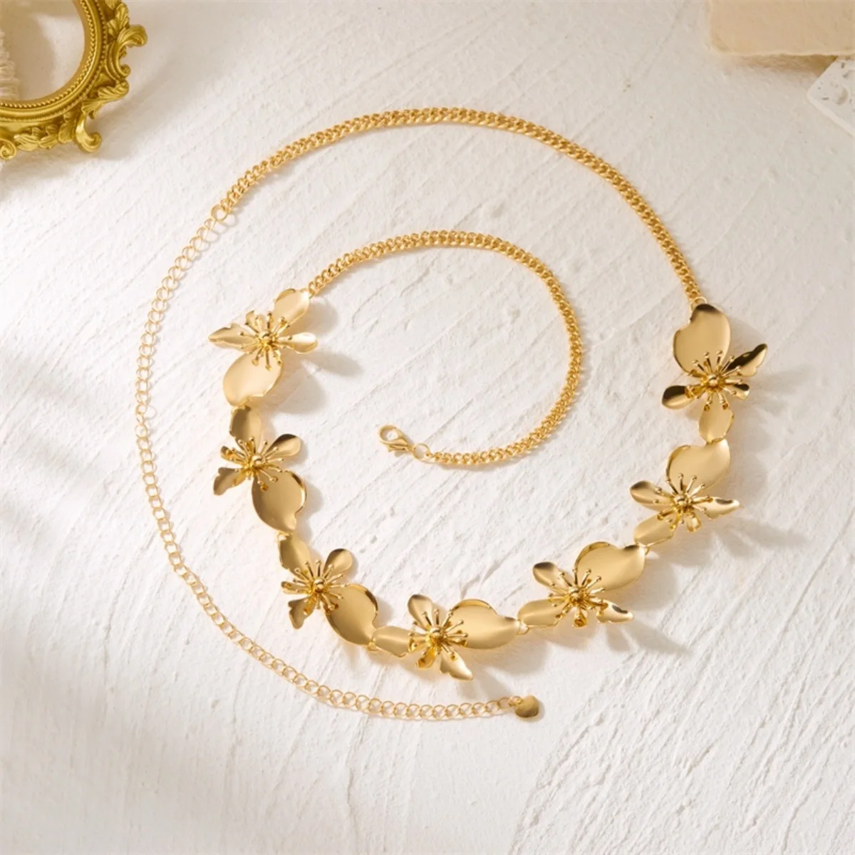 Doppellagige Perlenkette mit Metallblumen-Taillenkette für Damen und Herren, Bohemian-Trend, Schmetterlings- und Blumenmuster, Bauchkette, Körperschmuck – Detail 23