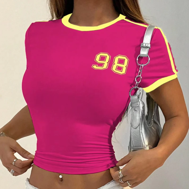 Individuality Retro Street Sexy T-Shirts Y2k Harajuku Hip Hop Girl Crop Tops 2026 Summer Letter Print Casual Slim Short Sleeve