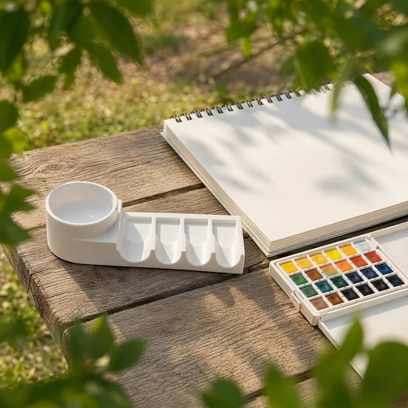 Portable Paint Brush Holder, 4 Slots + Water Drip Bowl, Easy Clean Art Painting Storage Organizer Tool