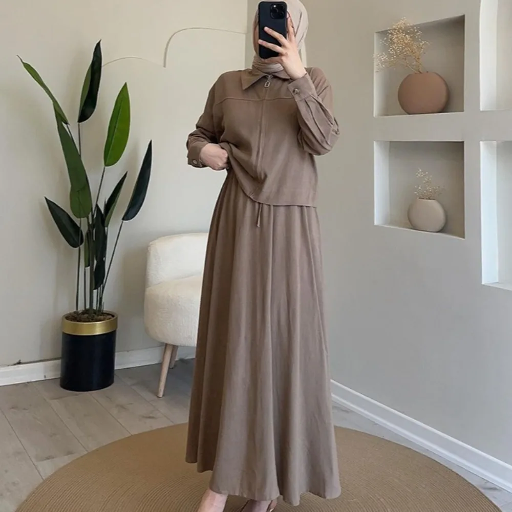 

Юбка Костюм Женское Пальто Длинные Юбки Комплекты из 2 предметов Куртка A Line Ансамбль Отложной воротник Молния Офисные женские наряды Осень 2025