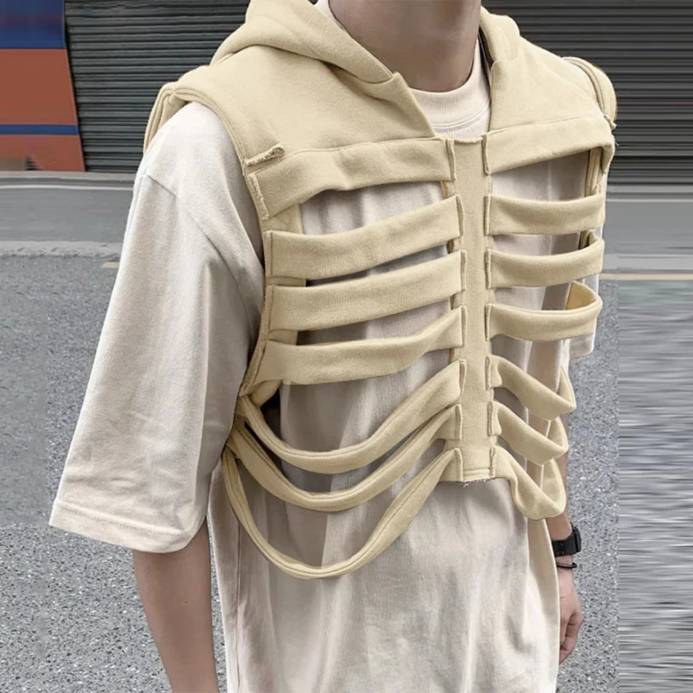 

Autumn Spring Summer Vest Vacation Daily Holiday Vests Waistcoat Hooded Personality Bone Deconstruction Casual