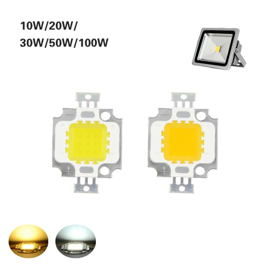 Chip LED COB de 10W, 20W, 30W, 50W, 100W, blanco frío, blanco cálido, cuentas LED, vigas de luz integradas de alta potencia para reflector