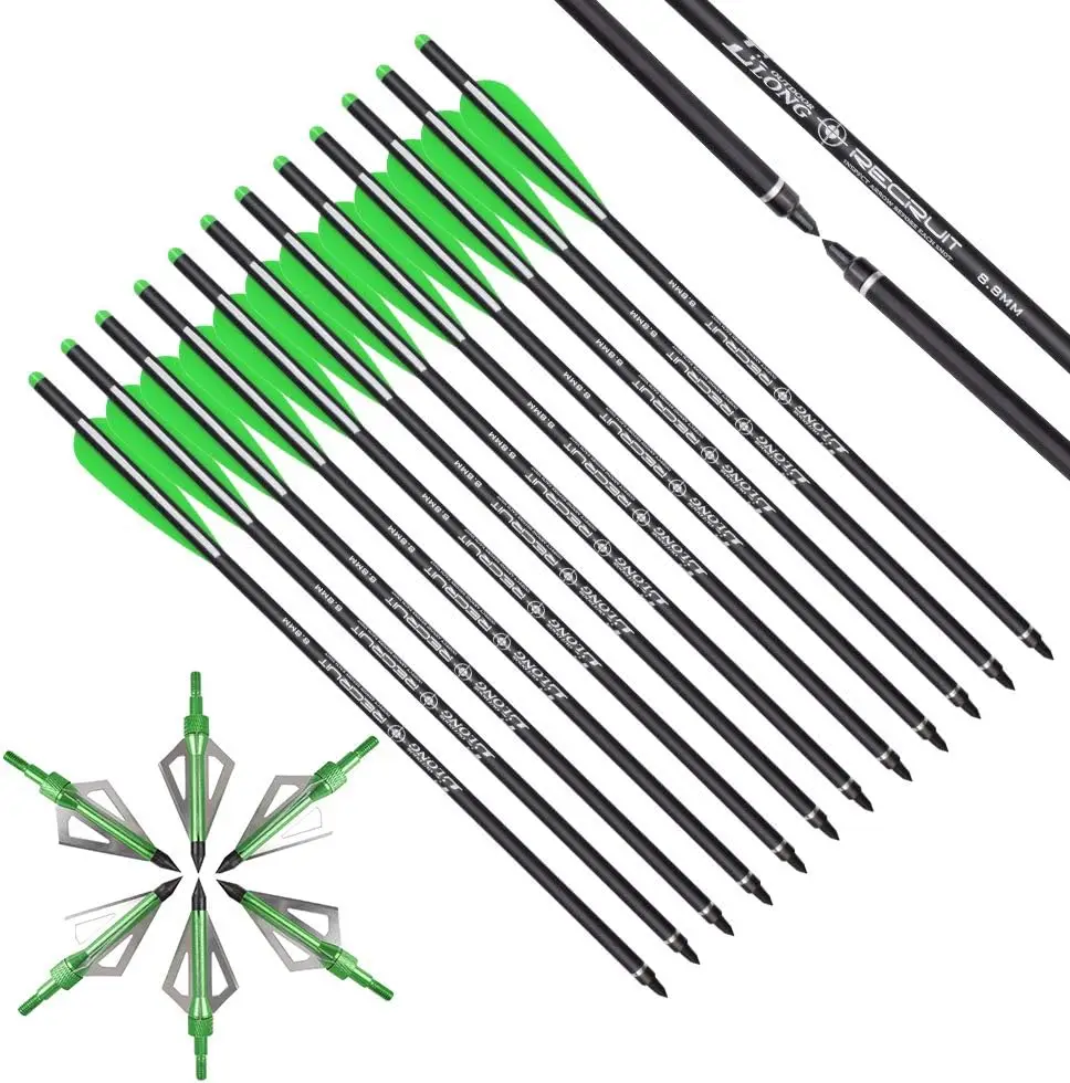 Pernos de ballesta Elong de carbono de 20 pulgadas con puntas anchas de caza, paquete de 6, flechas de ballesta para caza, práctica de objetivo al aire libre