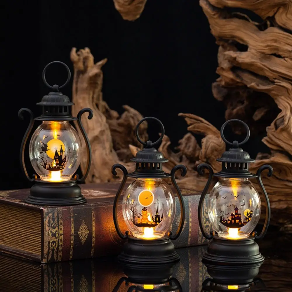 

Retro Night Light Halloween Pumpkin Lantern Ghost Horror Props Candle Light Party Decoration Hanging Oil Lamp Home