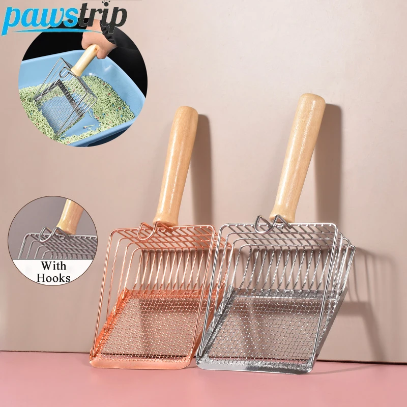 2 in 1 Stainless Steel Cat Litter Scoop Durable Mesh Kitten Litter Cleaner Pet Cleaning Tools with Hanging Hole Cat Accessories