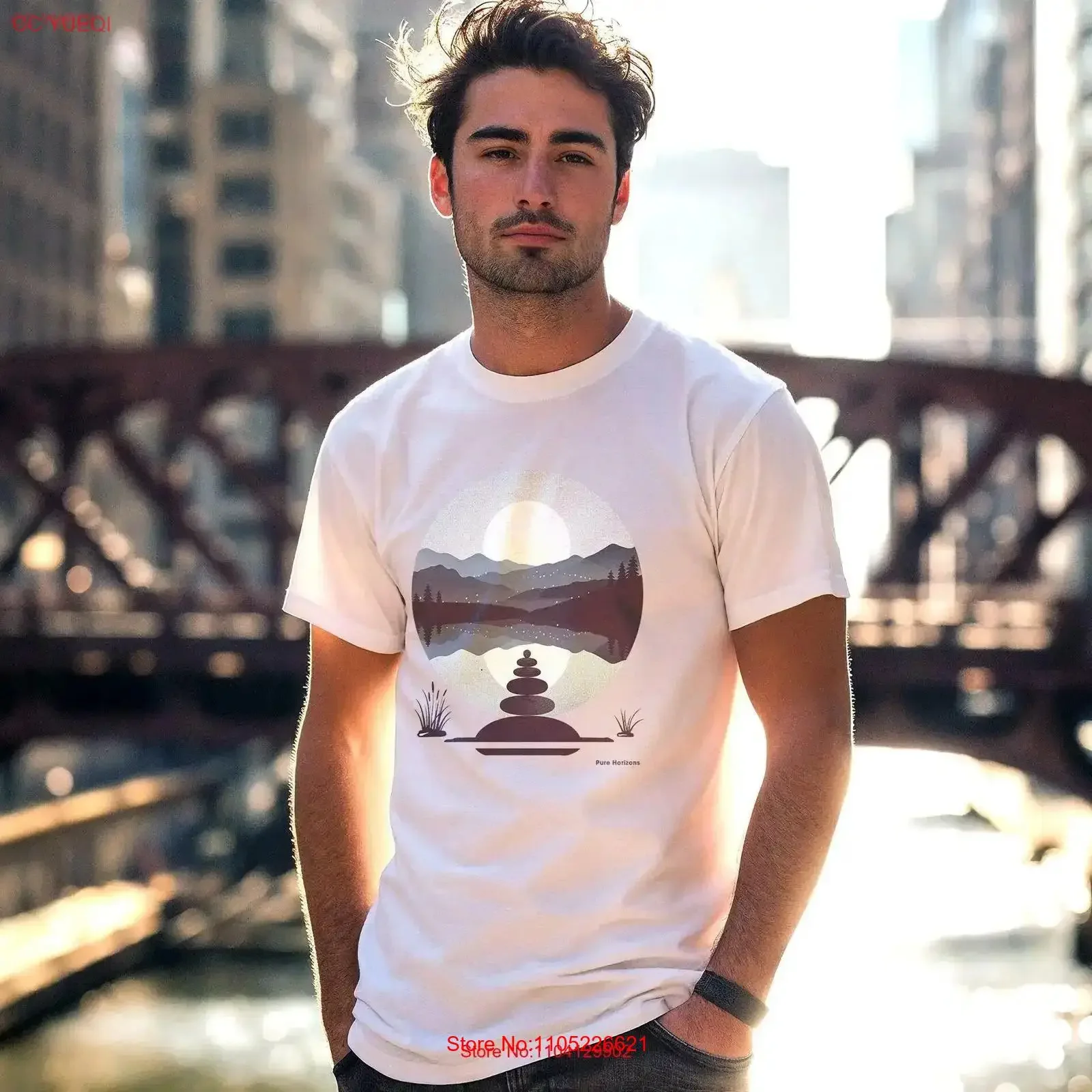 Zen Mountain Balance T Shirt Tranquil Lake Horizon Pure Horizons Meditation Top Serene Nature Cairn vintage Washed Slightly