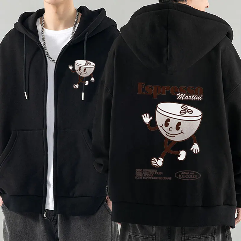 

Funny Espresso Martini Cocktail Print Zip-up Hoodie Men Women Vintage High Quality Fleece Zipper Jacket Casual Fashion Coat Male