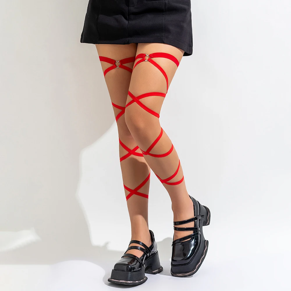 1PC Punk Gothic Multilayer Black Elastic Band Leg Thigh Chain Women Sexy Circle Harness Cosplay Harajuku Body Jewelry