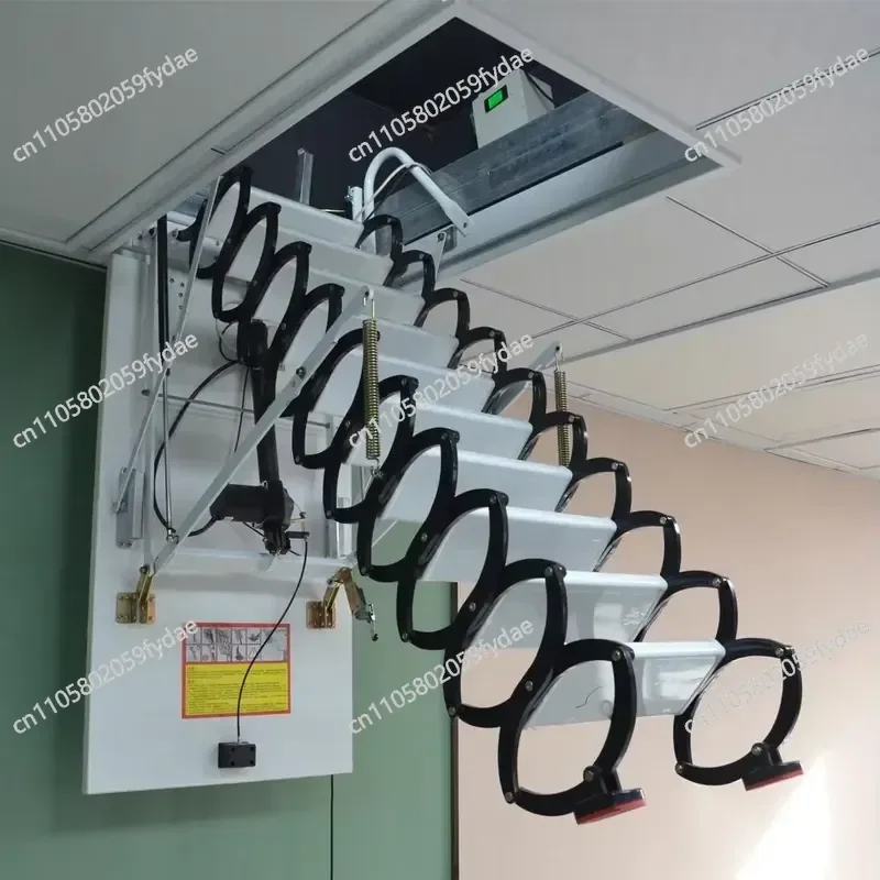 Hidden Retractable Folding Stairs, Electric Operation, Chinese-style Durable Metal Structure, Suitable for Villas, Hotels,