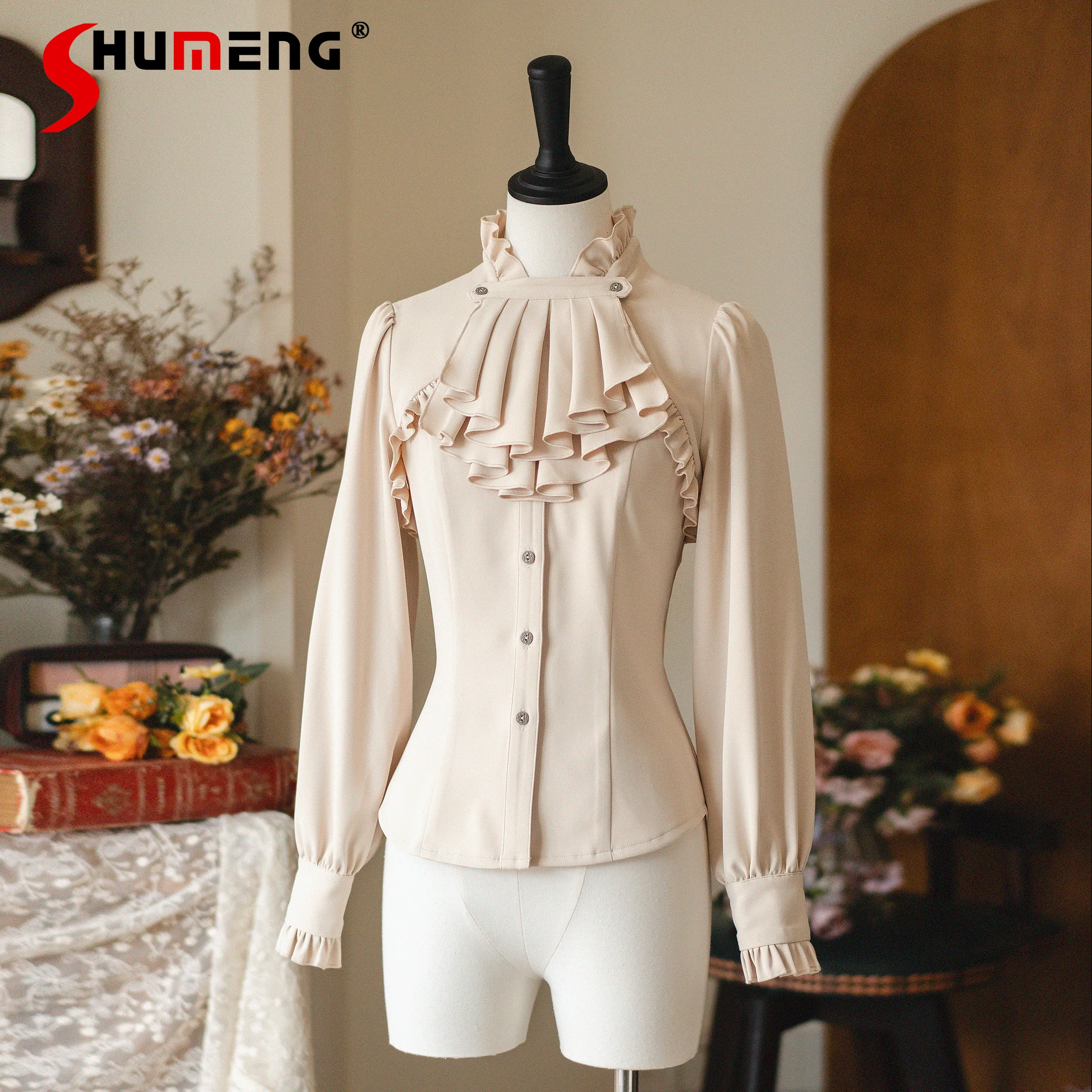 

Original British Style Retro Elegant Long Sleeve Shirts Spring and Autumn 2025 Women's Court Slim Fit Lolita Blouses Female Tops