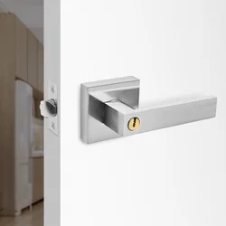 Black Square Door Handle Lock, Access Privacy Mask, Interior Bedroom and Bathroom, Hardware Accessories, Door Locks