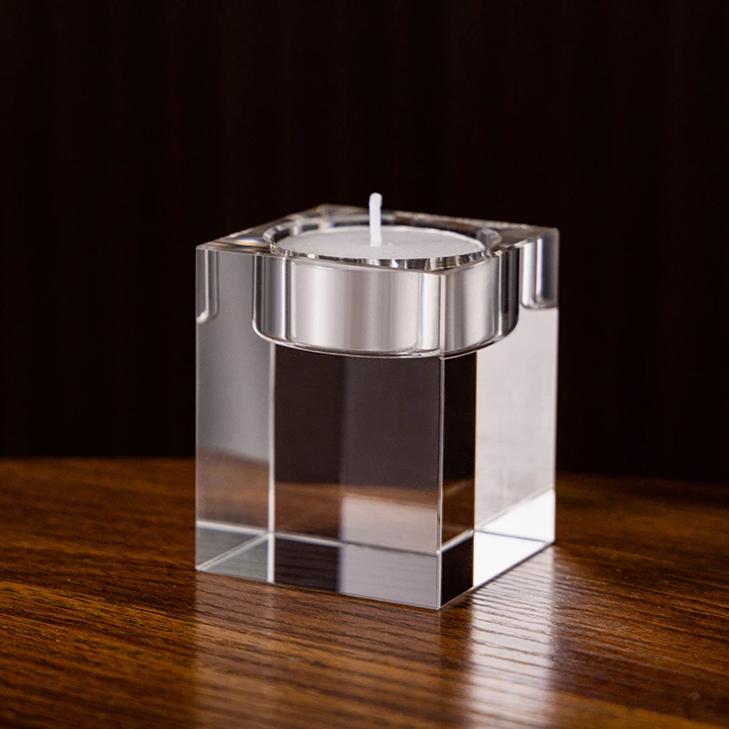 Crystal Tea Light Candle Holder, Square Glass Wish Candle Stand for Wedding, Dining, Living Room Decor Height 4,6, 8,10,12cm