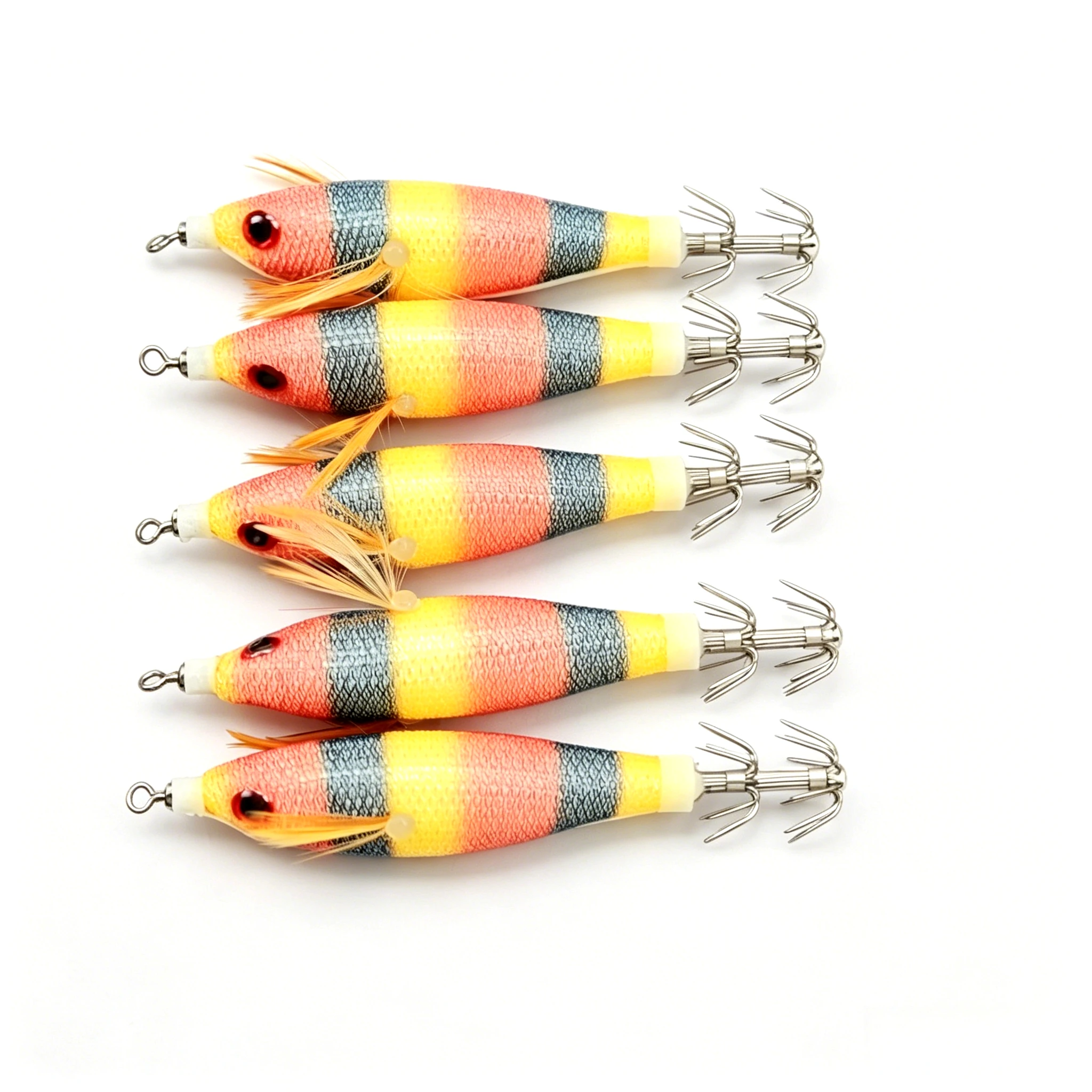 5-teiliges Egi-Set, Horizontaler Tintenfisch-Jig, Leuchtender Holz-Garnelenköder, UV-Leuchtstoff, Oktopus-Tintenfisch-Köder für Meeresfischerei – Detail 3