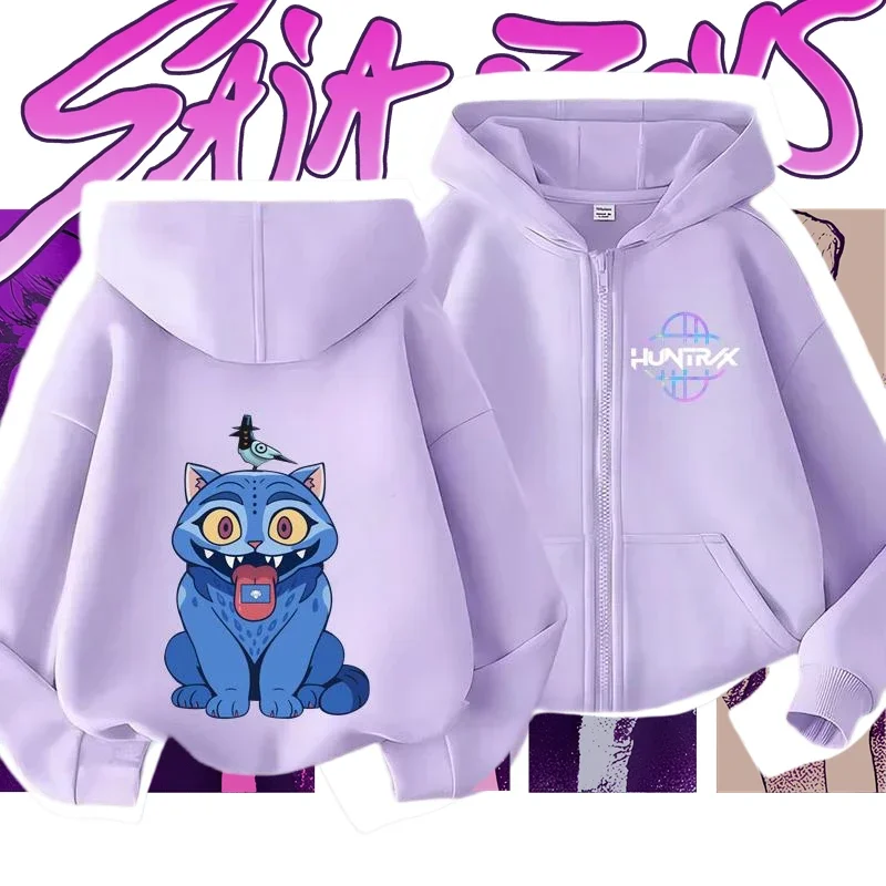 

Kpop Demon Hunters Zipper Hoodies Girls Hoodie Kids Purple Sweatshirt Soft Warm Trendy Anime Print Cozy Hooded Tracksuit​