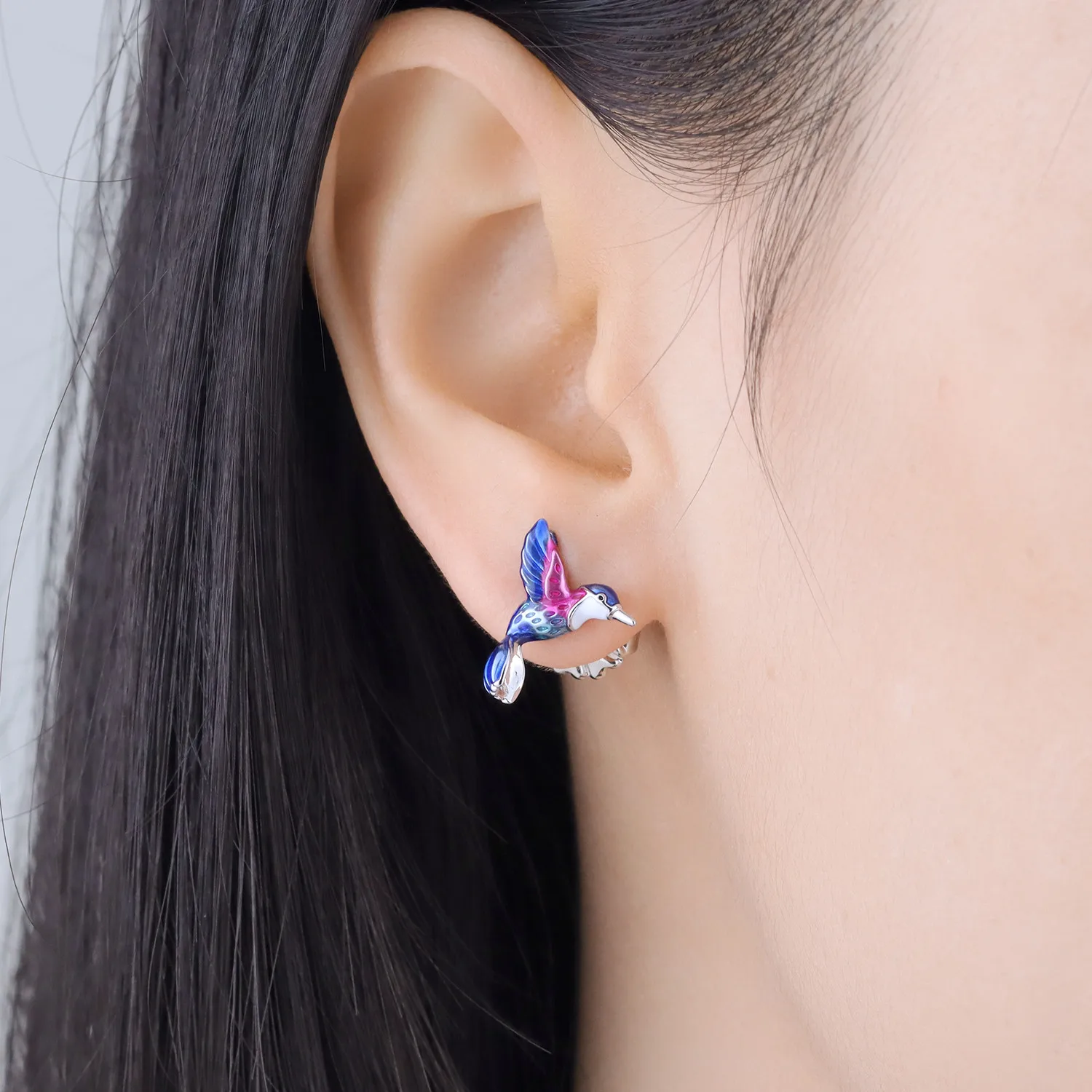 PANPOKI S925 Sterling Silver Colorful Hummingbird Stud Earrings For Lady S925 Jewelry Party Anniversary Trendy Original Gifts