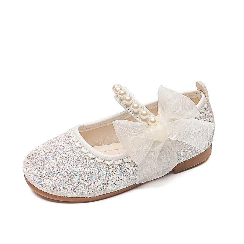 Fashion Girls Mary Janes for Party Wedding Shows Bow Pearls Elegant Princess Shoes Chic Kids Shoes Non-slip Children Fashion