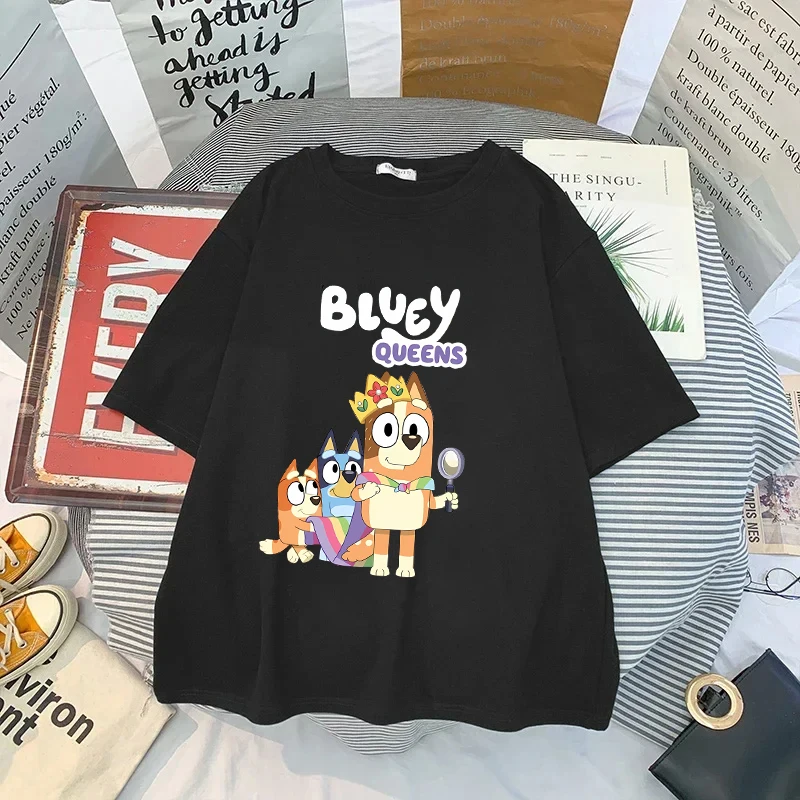 Bluey Bingo Chilli Women Man Adult T-shirtAnime Cartoon Cotton Tees Short Sleeve Round Neck Casual Sportswear Tops Birthday Gift