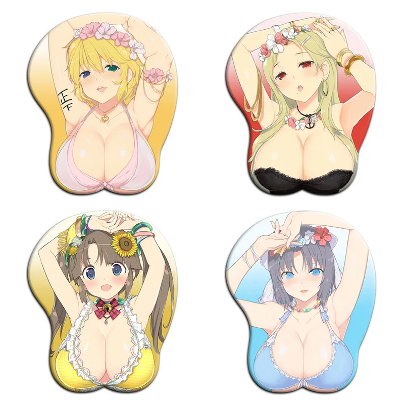 3D Oppai Mouse Pad Senran Kagura Minori Ryouna Sexy Breasts Kawaii Gaming Mousepad with Soft Silicone Wrist Rest  Gamer Mat