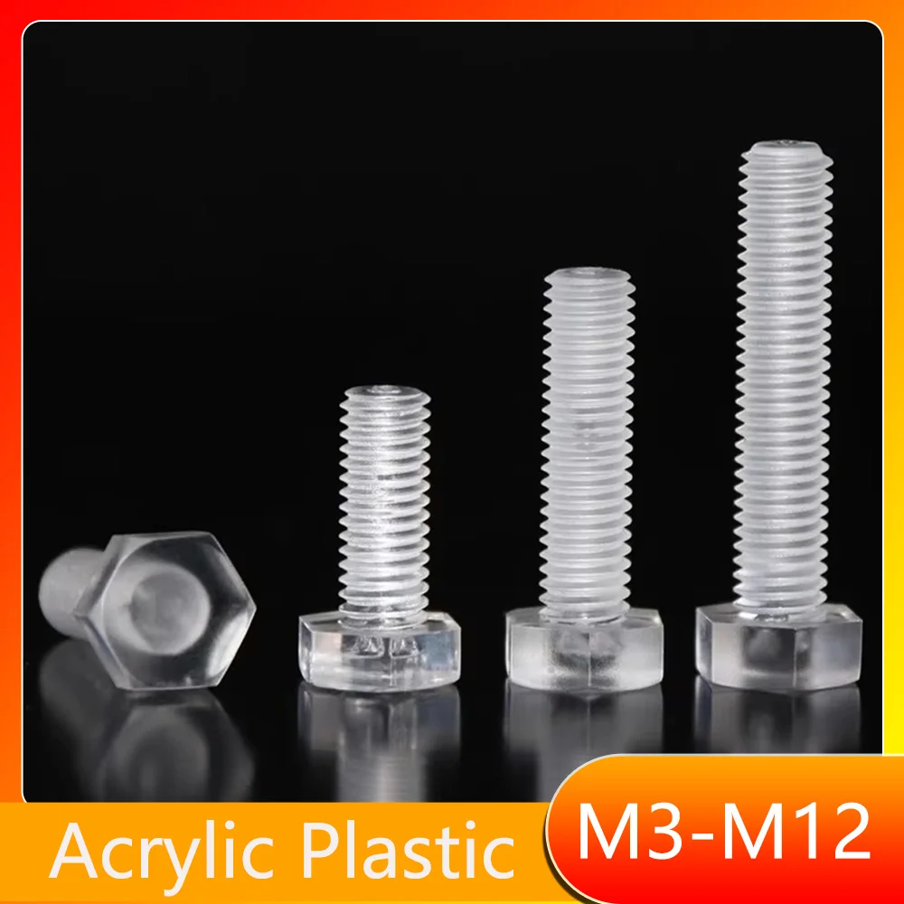 Transparent Acrylic Hex Head Bolts Insulated Plastic External Hex Screws M3-M12 Length 6-60mm Insulating Fasteners