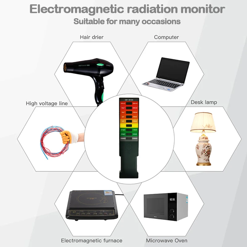 Electromagnetic Field Detector 8 LED Radiation Dosimeter High Precision Radiation Detector Portable EMF Magnetic Field Monitor