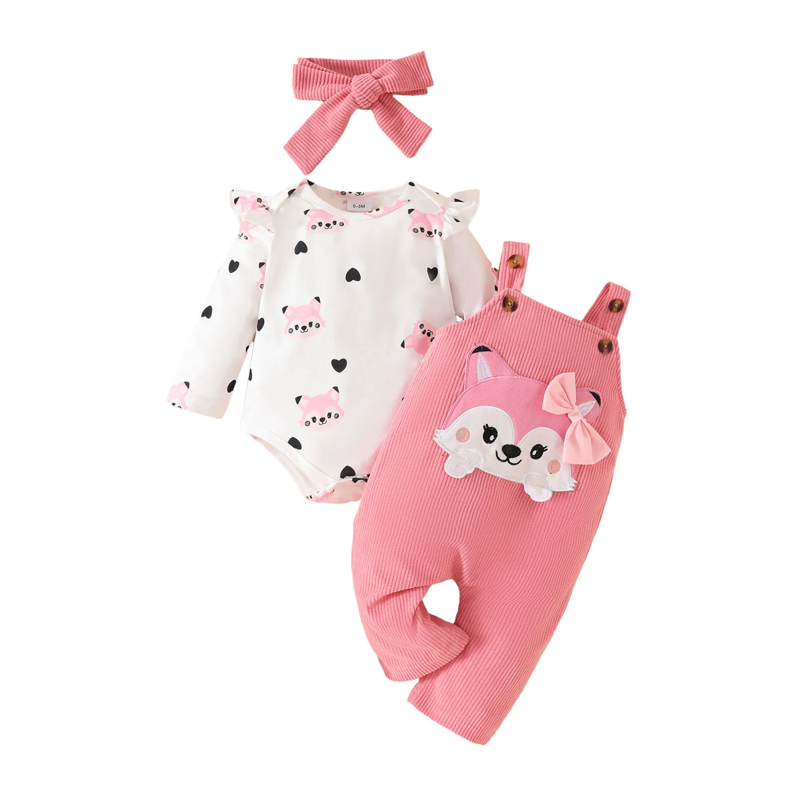 

Baby for Girls Newborn Baby Girls Fall Outfits Ruffle Long Sleeve Romper Top Cute Print Suspender Baby Girl Set