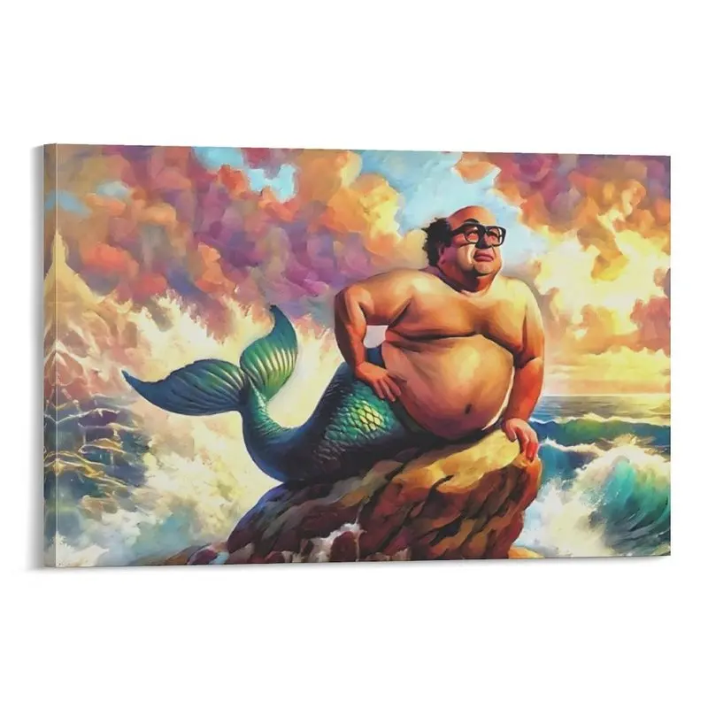 Colorful Merman Canvas Wall Art Poster Fantasy Sea Life Ocean Decor Tropical Painting Canvas Print Nautical Room Decoration Mura