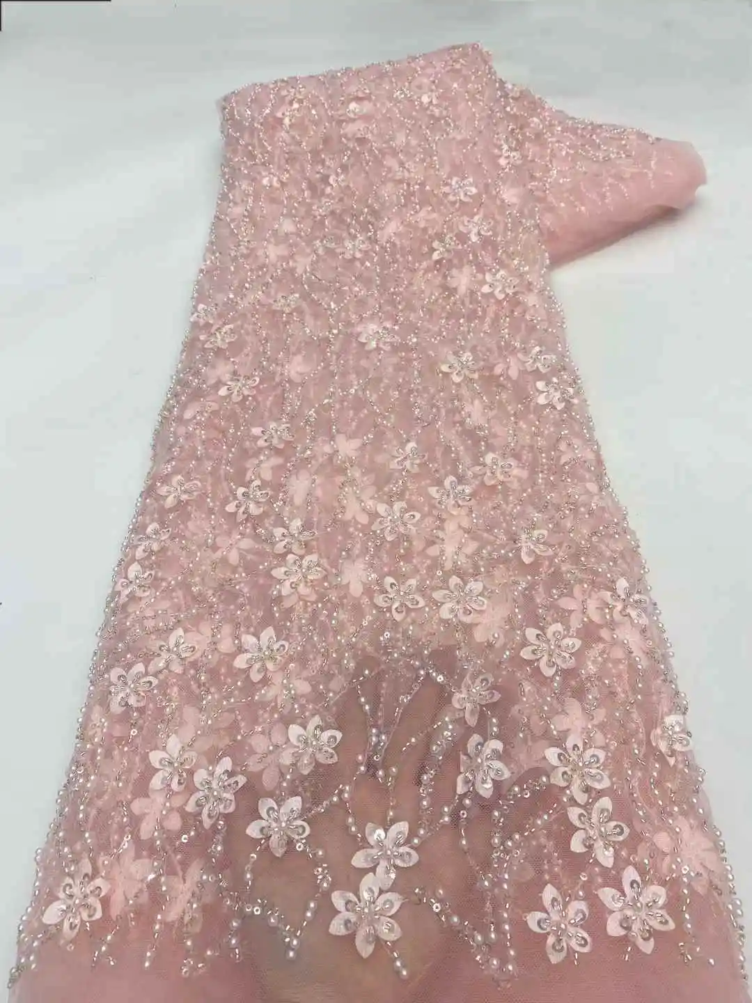 New.Beaded lace,2025 Beads ,3D decal Embroidery French Tulle Net, African Beaded Lace For Weddings, Evening Dress, Party,