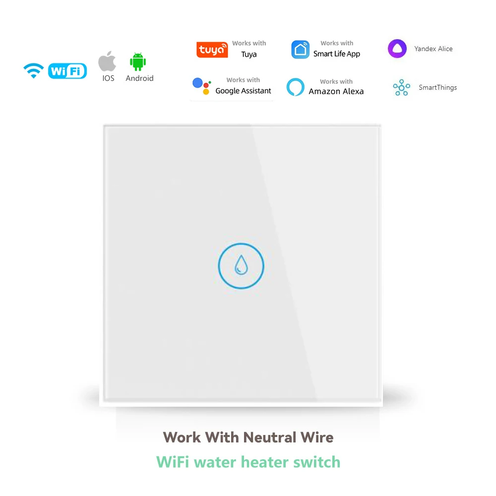 

Умный переключатель водонагревателя EU 20A Рейтинг защиты IP20 Tuya Alexa Голосовое управление Переключатель водонагревателя