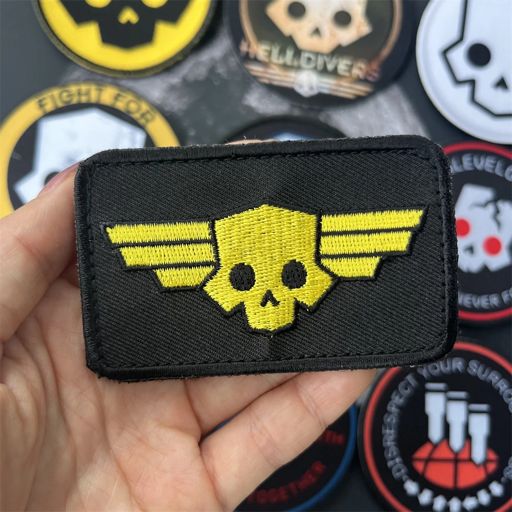 Hell Diver Skull Morale Tactical Patches Orbital Review Bomb Patch Military Incendiary Specialist Badge Printed Stickers