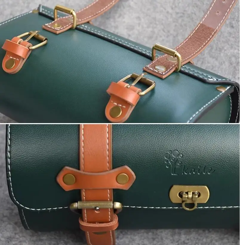 

PU Leather Color Matching Series 27*10*14CM British Vintage Bicycle Saddle Bag Electric Bike Saddle Tool Hanging Bag G1181